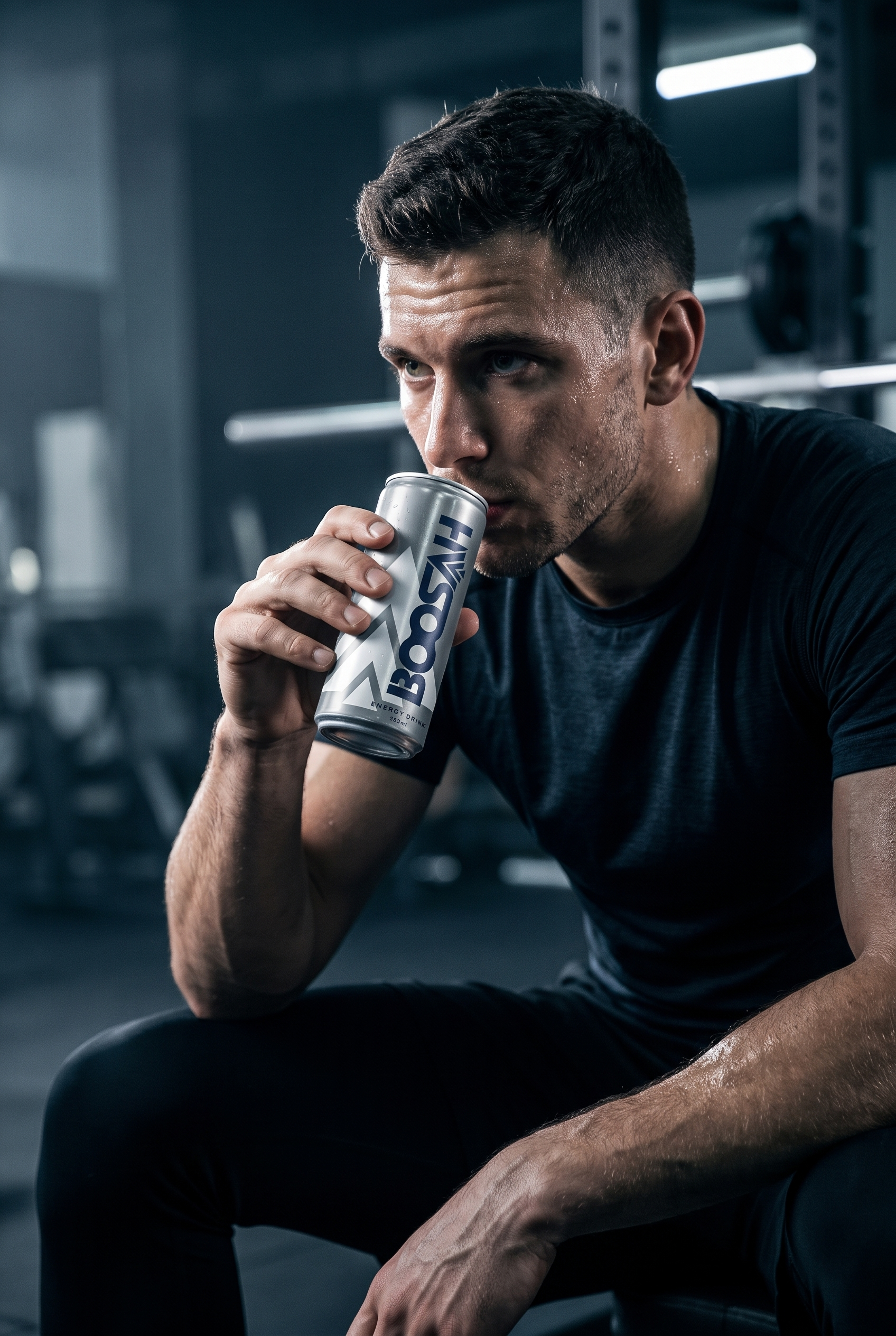 Athlete drinking BOOSAH after a workout